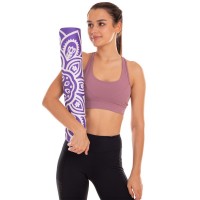 Замшевий Килимок для йоги Record FI-5662-10 розмір 183x61x0,3см фіолетовий з квітковим принтом