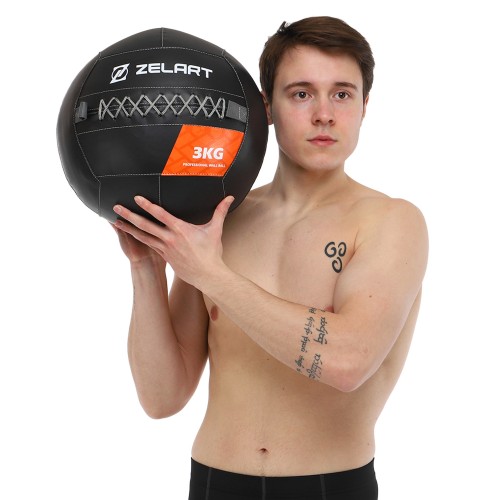 Мяч волбол для кроссфита и фитнеса Zelart WALL BALL TA-7822-3 вес-3кг черный