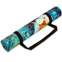 Килимок для йоги Джутовий (Yoga mat) Record FI-7157-3 розмір 183x61x0,3см принт Зимородки та Лотос