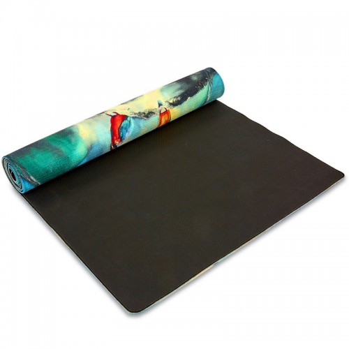 Килимок для йоги Джутовий (Yoga mat) Record FI-7157-3 розмір 183x61x0,3см принт Зимородки та Лотос