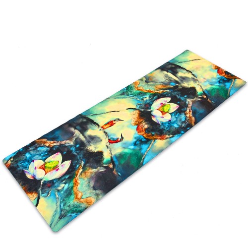 Коврик для йоги Джутовый (Yoga mat) Record FI-7157-3 размер 183x61x0,3см принт Зимородки и Лотос