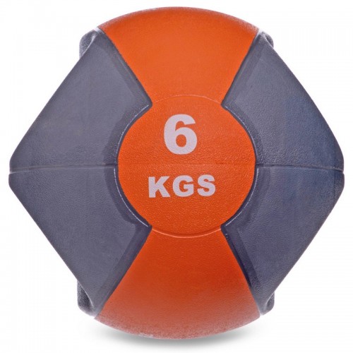 М'яч медичний медбол із двома ручками Zelart FI-2619-6 6кг сірий-оранжевий