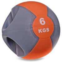 Мяч медицинский медбол с двумя ручками Zelart FI-2619-6 6кг серый-оранжевый