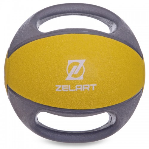 Мяч медицинский медбол с двумя ручками Zelart FI-2619-4 4кг серый-желтый