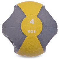 М'яч медичний медбол із двома ручками Zelart FI-2619-4 4кг сірий-жовтий