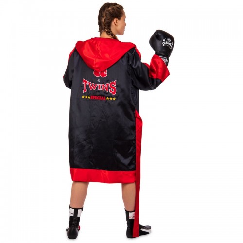 Халат боксерский с капюшоном TWINS FTR-3 M-XL черный-красный