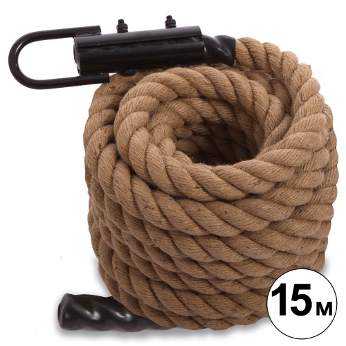 Канат спортивний для лазіння з кріпленням COMBAT BATTLE ROPE Zelart FI-0909-15 15м коричневий