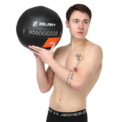 М'яч волбол для кросфіту та фітнесу Zelart WALL BALL TA-7822-4 вага-4кг чорний
