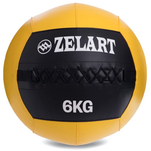 М'яч набивний для крофіту волбол WALL BALL Zelart FI-5168-6 6кг чорний-жовтий