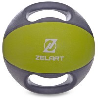 М'яч медичний медбол із двома ручками Zelart FI-2619-5 5кг сірий-зелений