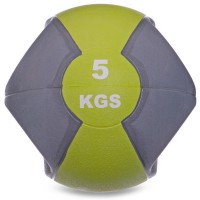 Мяч медицинский медбол с двумя ручками Zelart FI-2619-5 5кг серый-зеленый