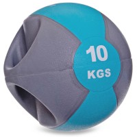 М'яч медичний медбол із двома ручками Zelart FI-2619-10 10кг сірий-синій