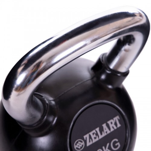 Гиря гумова з хромованою ручкою Zelart ТА-5162-20 вага 20кг чорний