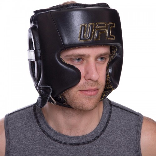Шлем боксерский в мексиканском стиле кожаный UFC PRO Prem Lace Up UHK-75056 L-XL черный