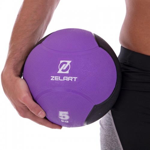 М'яч медичний медбол Zelart Medicine Ball FI-5121-5 5кг фіолетовий-чорний
