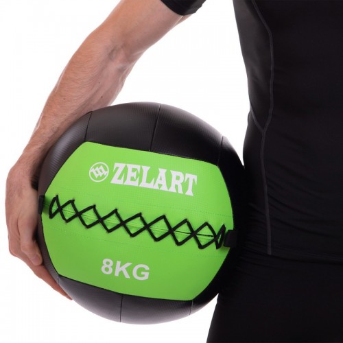 М'яч набивний для крофіту волбол WALL BALL Zelart FI-5168-8 8кг чорний-зелений