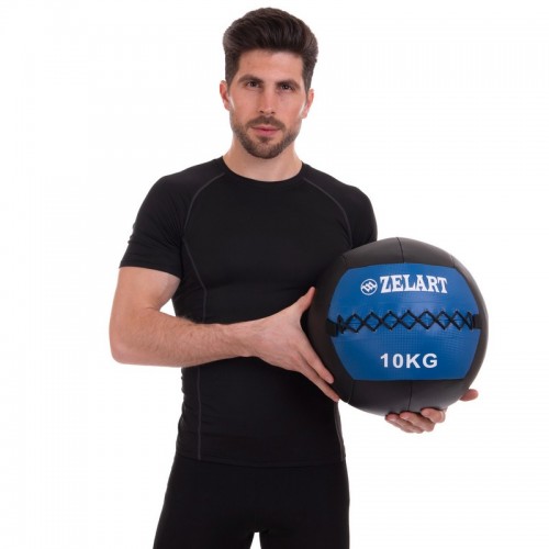 М'яч набивний для крофіту волбол WALL BALL Zelart FI-5168-10 10кг чорний-синій