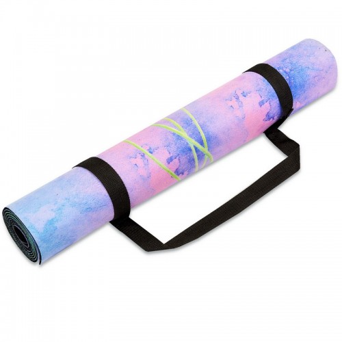 Замшевий Килимок для йоги Record FI-5662-33 розмір 183x61x0,3см рожевий-блакитний з квітковим принтом