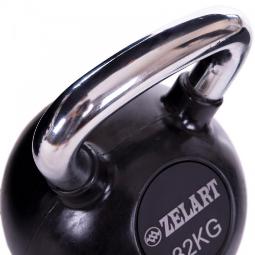 Гиря обрезиненная с хромированной ручкой Zelart ТА-5162-32 вес 32кг черный
