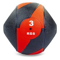 М'яч медичний медбол із двома ручками Record Medicine Ball FI-5111-3 3кг чорний-червоний