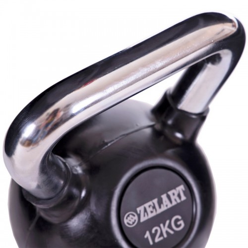Гиря гумова з хромованою ручкою Zelart ТА-5162-12 вага 12кг чорний