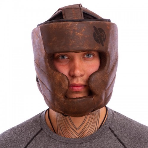 Шлем боксерский с полной защитой кожаный HAYABUSA KANPEKI VL-5781 M-XL коричневый