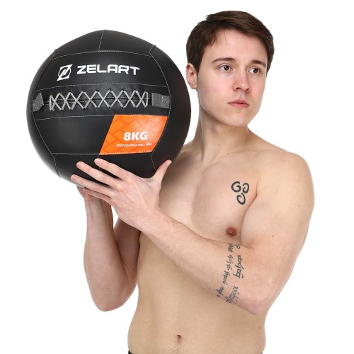 М'яч волбол для кросфіту та фітнесу Zelart WALL BALL TA-7822-8 вага-8кг чорний