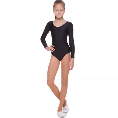 Купальник для танцев и гимнастики с длинным рукавом Zelart CO-8309-CB XS-XL черный