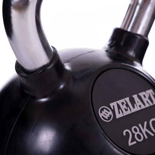 Гиря гумова з хромованою ручкою Zelart ТА-5162-28 вага 28кг чорний