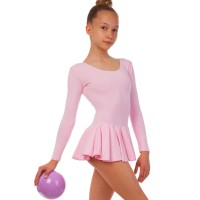 Купальник для танців та гімнастики з довгим рукавом та спідницею Lingo CO-3376-P S-XL рожевий