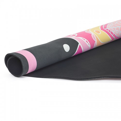 Коврик для йоги круглый замшевый каучуковый с принтом Record FI-6218-1-C диаметр-150см 3мм черный-розовый