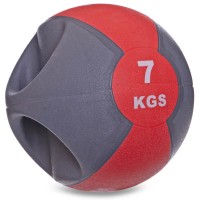 М'яч медичний медбол із двома ручками Zelart FI-2619-7 7кг сірий-червоний