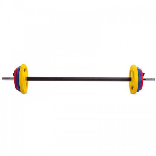 Штанга для фитнеса и аэробики фитнеа памп SP-Sport FI-0903 длина-1,3м 28мм 17,5кг желтый-синий-красный