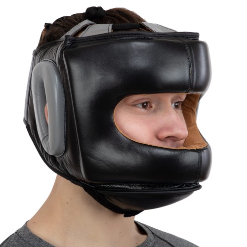Шлем боксерский с бампером кожаный FISTRAGE VL-8480 M-XL черный