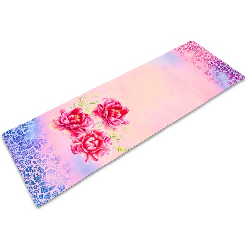 Замшевий Килимок для йоги Record FI-5662-26 розмір 183x61x0,3см рожевий з квітковим принтом