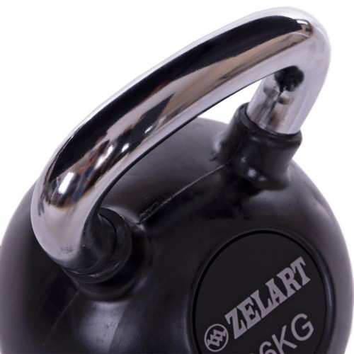 Гиря гумова з хромованою ручкою Zelart ТА-5162-36 вага 36кг чорний
