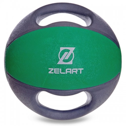 М'яч медичний медбол із двома ручками Zelart FI-2619-9 9кг сірий-зелений