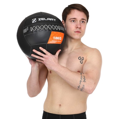 Мяч волбол для кроссфита и фитнеса Zelart WALL BALL TA-7822-10 вес-10кг черный