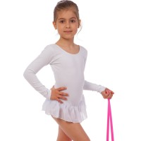 Купальник для танців та гімнастики з довгим рукавом та спідницею Lingo CO-9013-CW XS-XL білий