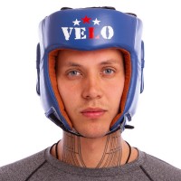 Шолом боксерський професійний шкіряний AIBA VELO 3081 S-XL синій